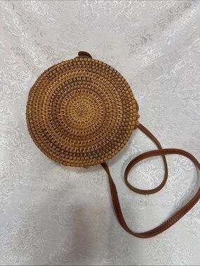 No Boundaries Round Woven Crossbody Bag in Brown